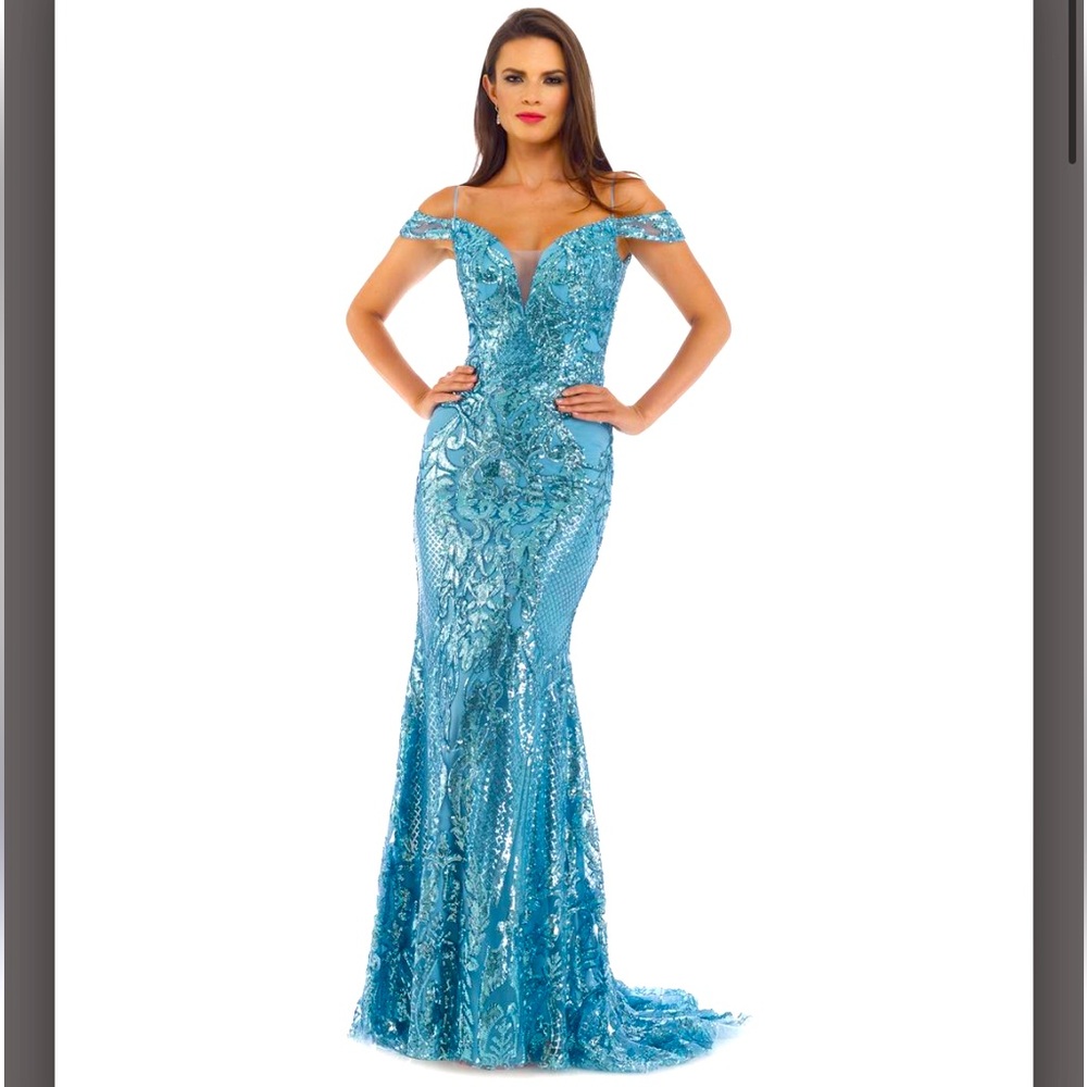 MORRELL MAXIE 16276 Blue Mermaid Prom Dress Evening Gown Size 6 NEW